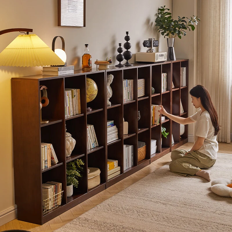 实木书架一体靠墙落地书柜家用储物置物客厅自由组合展示架置物架