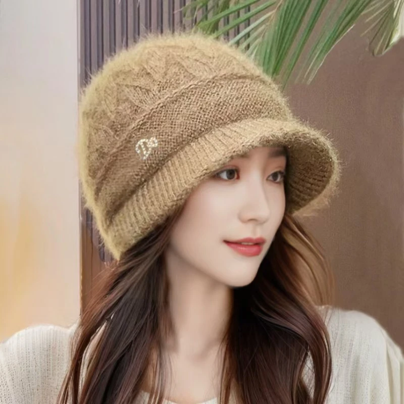 【爆款】女士秋冬双层保暖护耳毛线帽子时尚显脸小宽檐鸭舌帽针织帽