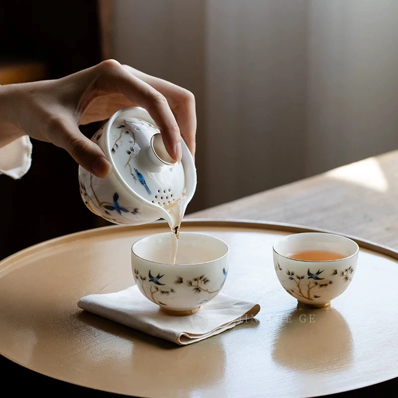 G046喜上眉梢羊脂玉一壶两杯主次分明旅行套装套组