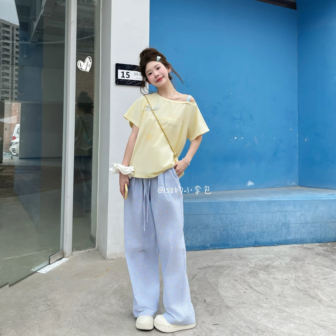 LIRUI【夏日风车】薄款直筒休闲裤女2025夏季韩版百搭简约波点裤子