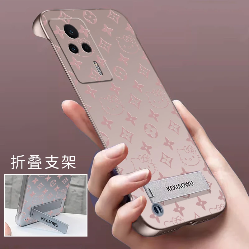 适用红米K60E手机壳无边框超薄壳时尚支架亲肤感散热凯蒂猫保护套