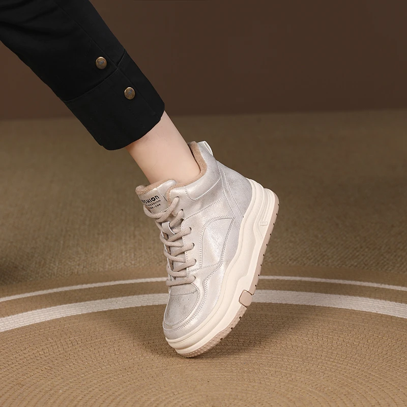 【翔子轻奢】厚底真皮复古百搭休闲鞋保暖高帮棉鞋女秋冬新款2025