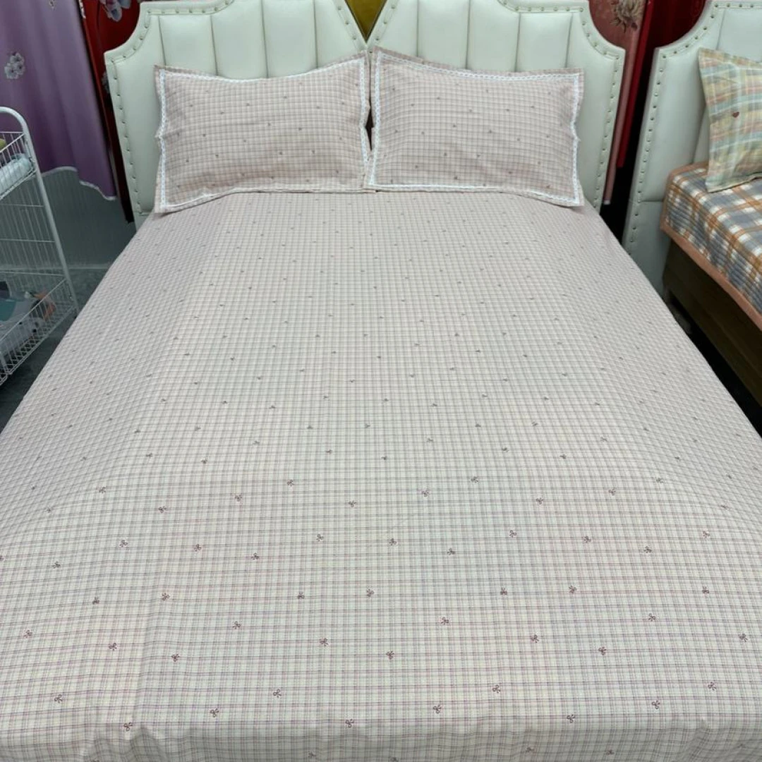 （蝴蝶结）山东老粗布床单大帆布凉席三件套透气防滑加厚