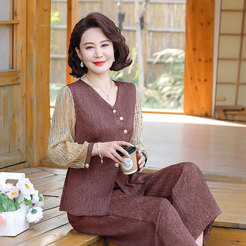 新款妈妈装夏装时尚套装春装洋气中年女装宽松两件套显瘦上衣裤子