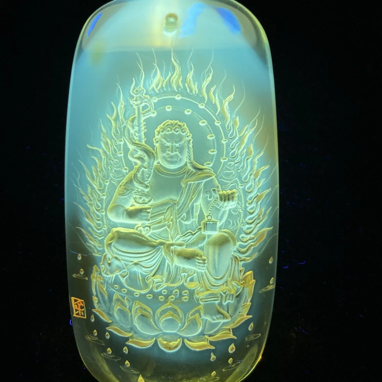 不动明王 琥珀阴雕吊坠 余贤国大师作品 琥珀蜜蜡