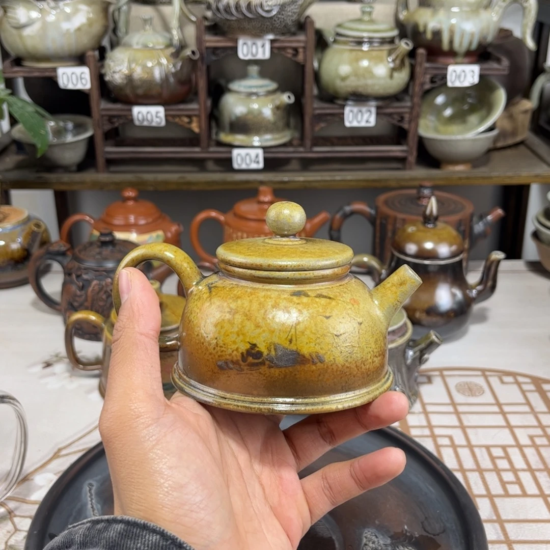 160cc白泥彩填柴烧半月壶，古法传承裸坯