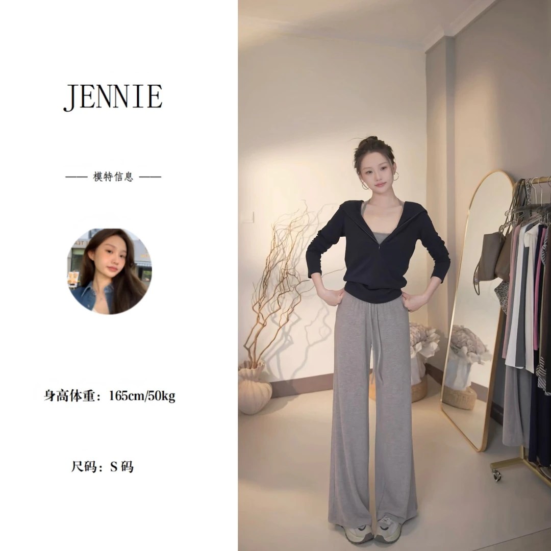 秋冬显瘦慵懒宽松薄绒阔腿裤高腰绑带提臀高弹气质垂感直筒阔腿裤