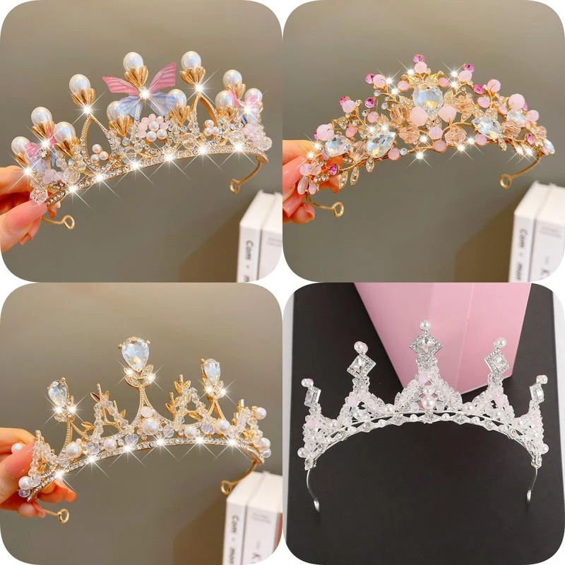 儿童皇冠头饰花童手工女孩生日蝴蝶发饰王冠演出发箍皇冠头饰儿童