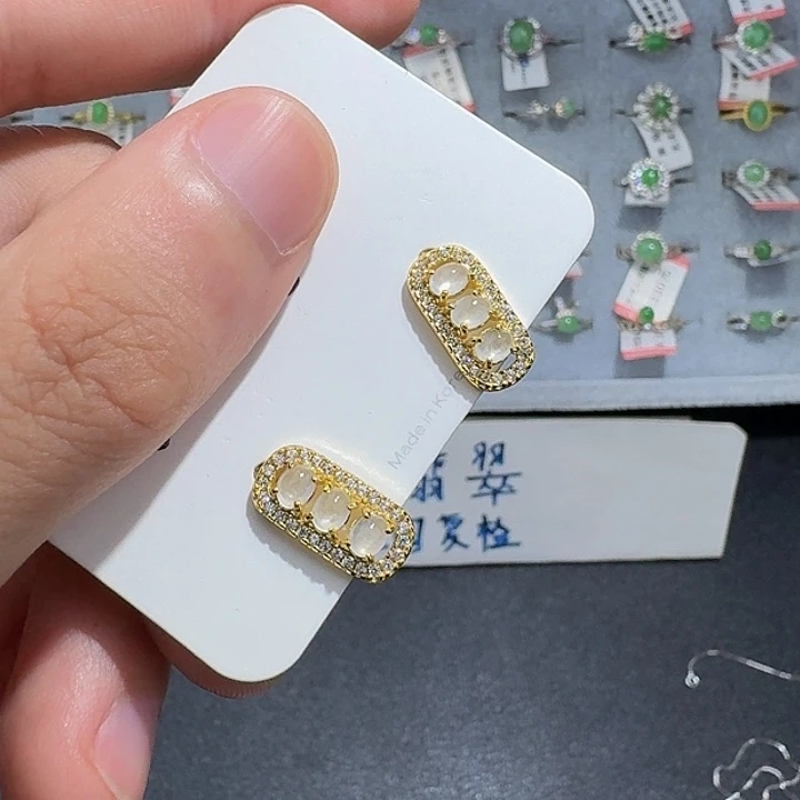 翡翠耳饰银S925镶嵌ujnmmm