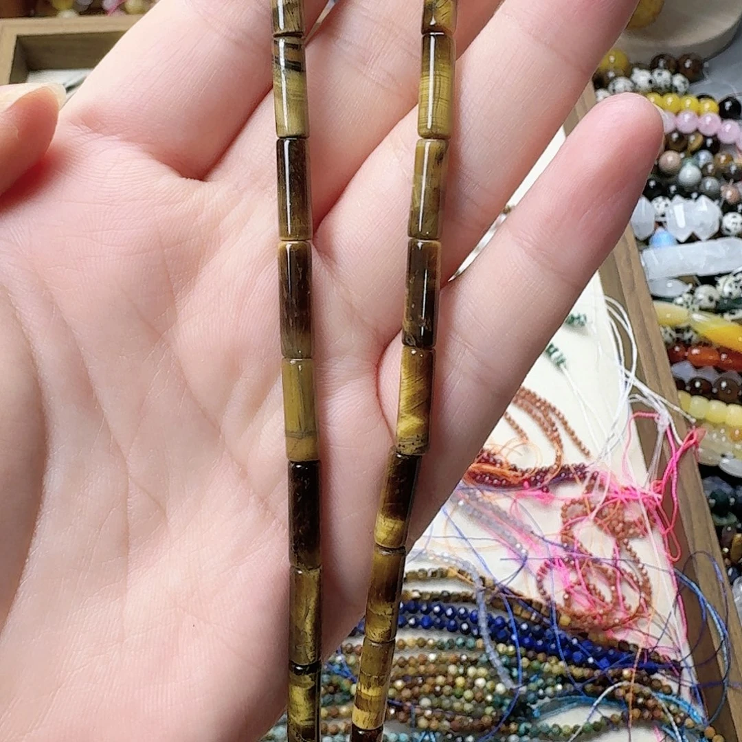 玛瑙/玉髓未镶嵌珠宝半成品虎眼卡4圆管一条