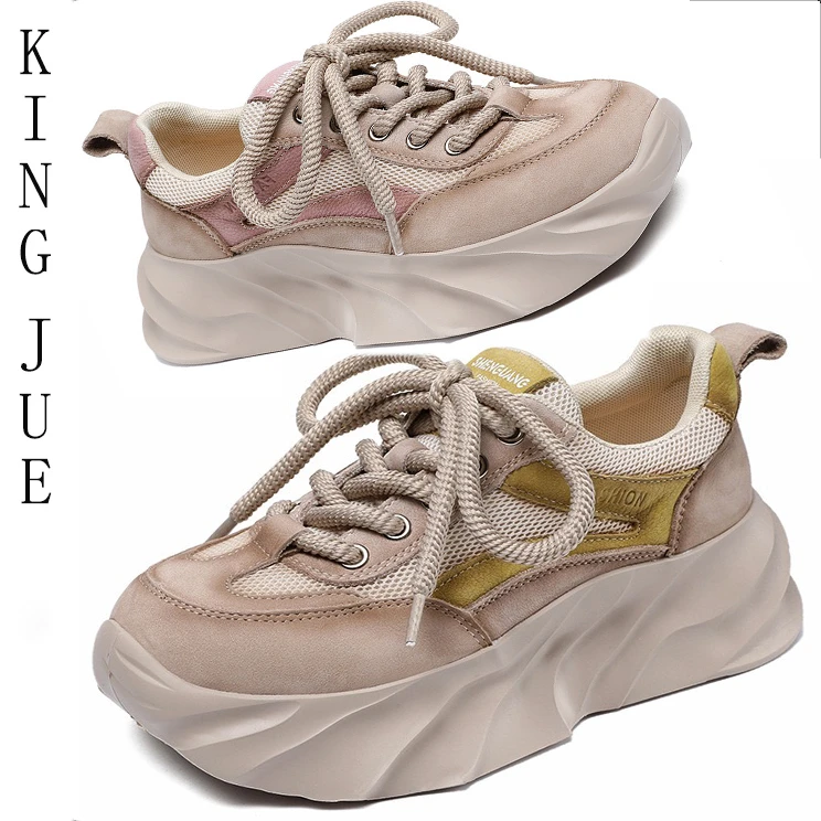 【王爵】真皮休闲运动风格女鞋厚底增高耐磨大气复古女鞋