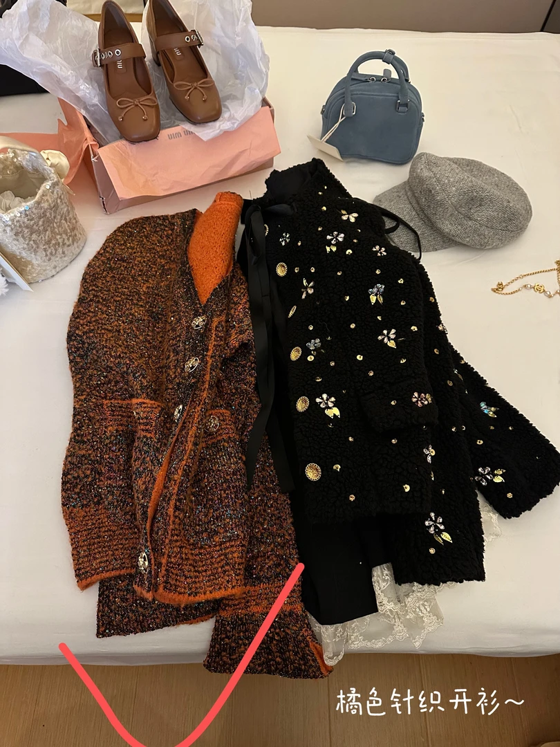 Buyfunny宝藏店铺~橘色时尚百搭气质针织小衫