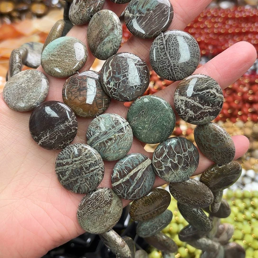 玛瑙/玉髓未镶嵌珠宝半成品卡24蛇皮石圆饼一条