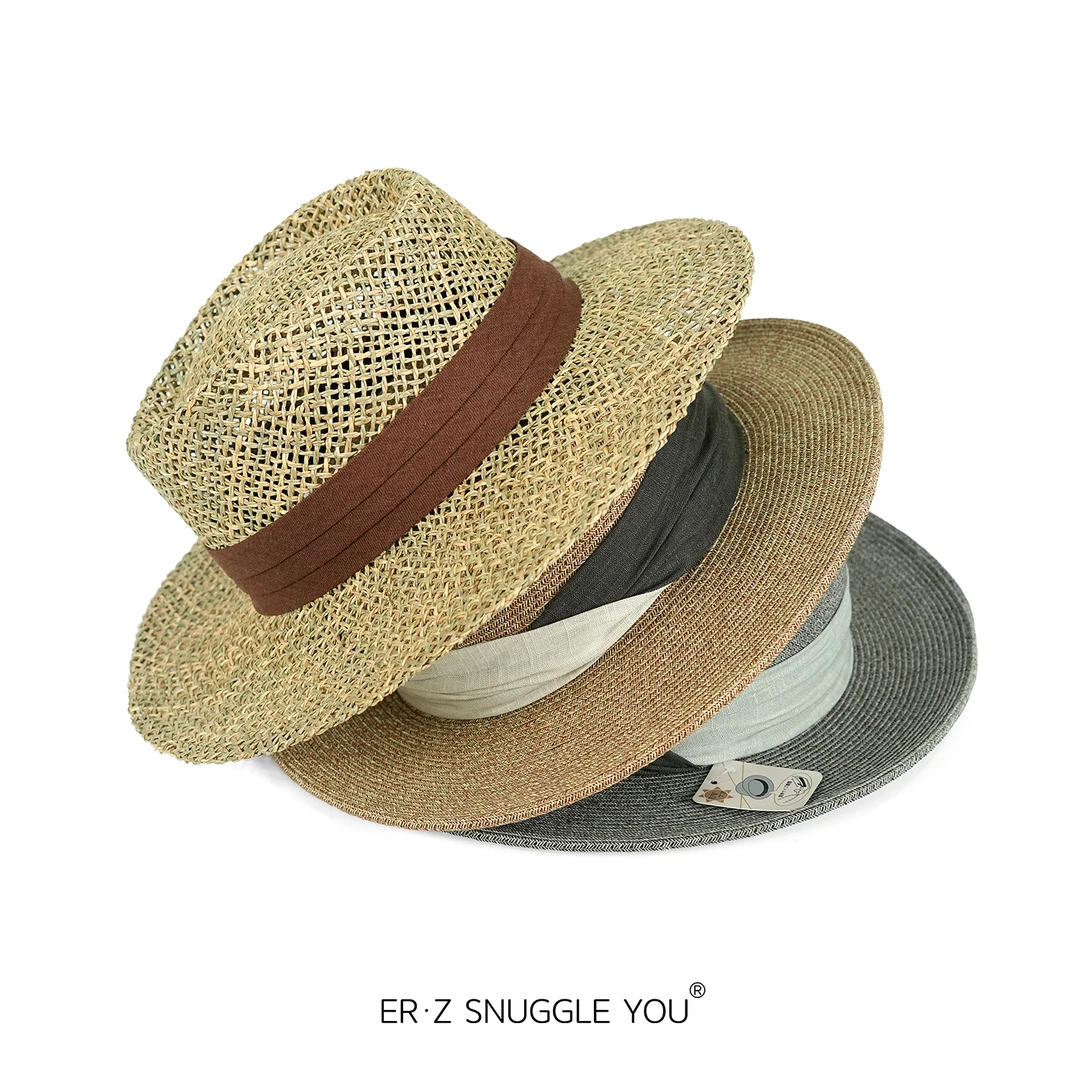 ERZ墨小墨|法式平顶细纸草帽女夏季海边度假防晒遮阳太阳帽 PD549