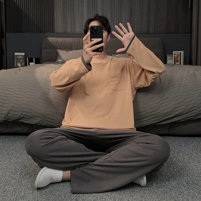 套头男士睡衣秋冬款德绒长袖长裤加绒保暖家居服春秋季可外穿套装
