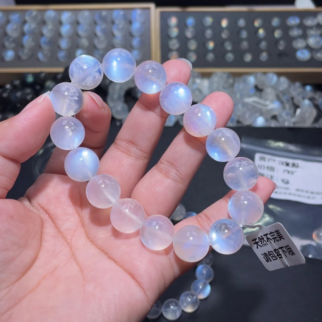 大***子未镶嵌手链长石蓝月光手链13mm