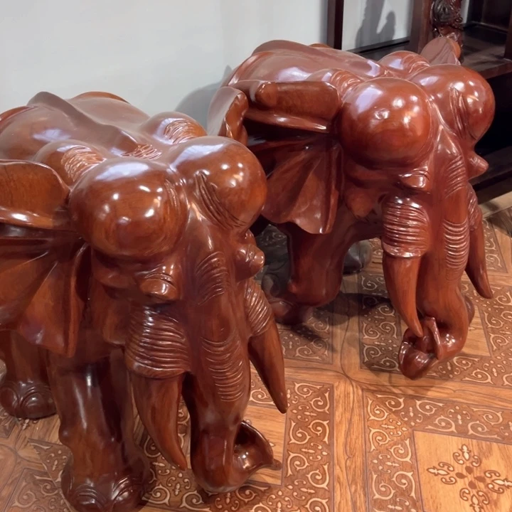 大果紫檀（缅甸花梨）大象摆件一对