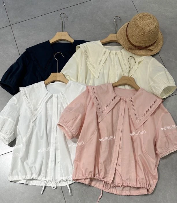 美尚夏季新款娃娃领小衫。