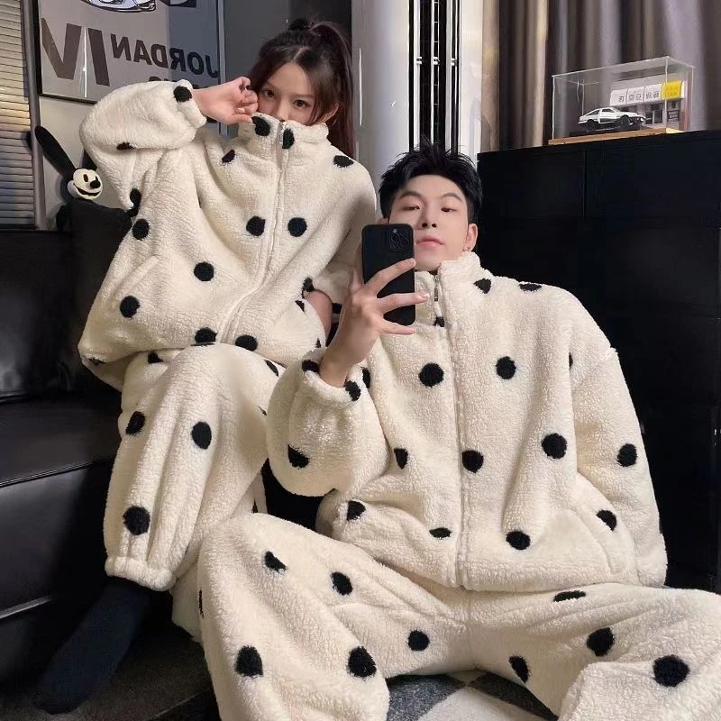 情侣睡衣女款秋冬季珊瑚绒加绒加厚可外穿冬加厚加绒外出韩版睡衣