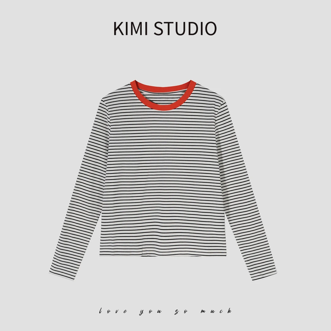 SS25120 CO* 条纹控撞色领100%棉条纹上衣