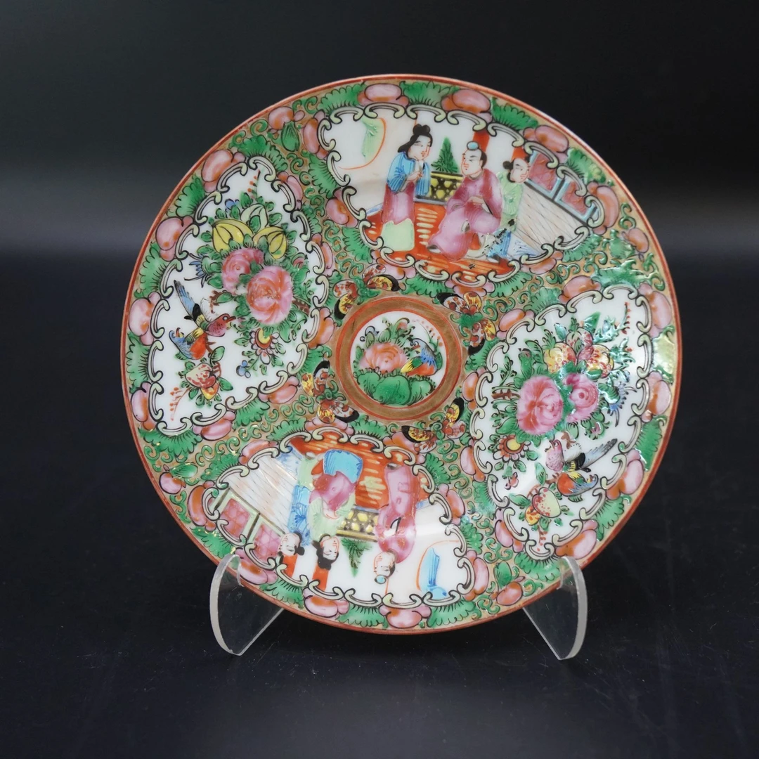 Lot.25080657清光绪广彩花鸟人物盘 直径：约15.6cm
