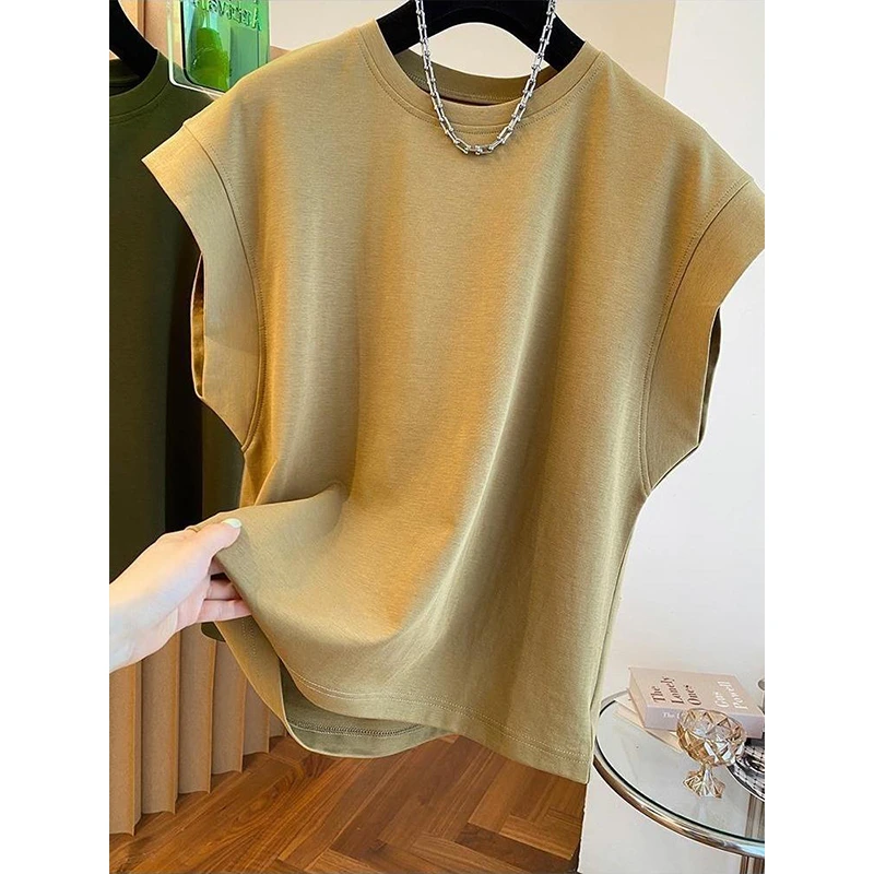 飞飞袖T恤女短袖棉布无袖落肩上衣夏季152085