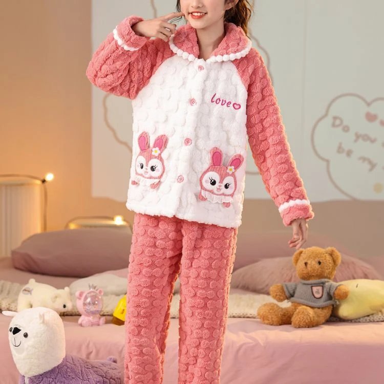女童睡衣冬季珊瑚绒儿童中大童星黛露法兰绒加厚亲子家居服套装