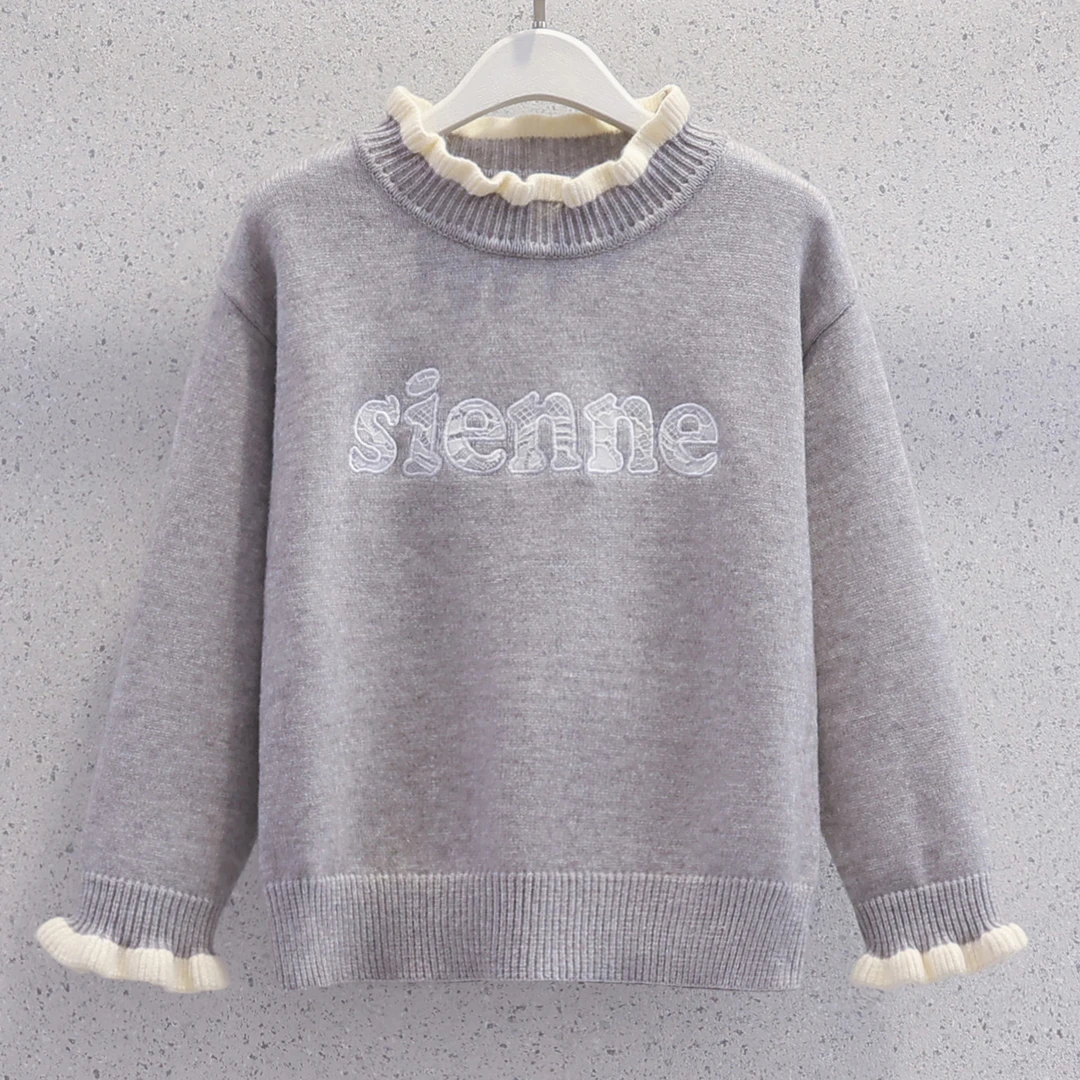 女童毛衣2025新款秋冬季内搭打底儿童女孩洋气时髦木耳花边针织衫