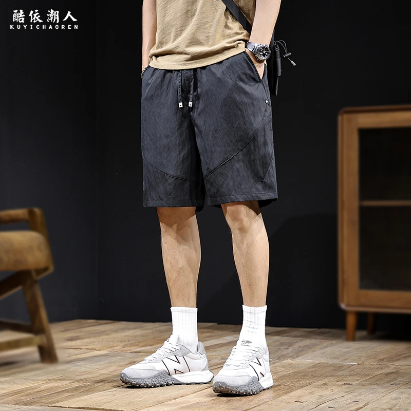 莱塞尔天丝透气休闲短裤男2025新款夏季薄款中裤五分裤子男士大码