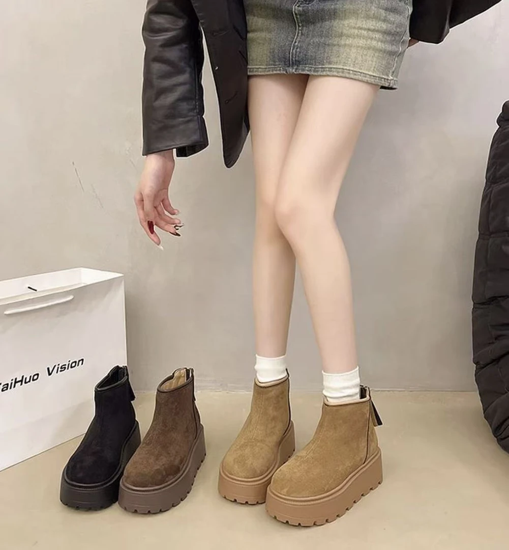 2025年秋冬新款内增高雪地靴加绒加厚保暖棉鞋厚底休闲爆款马丁靴