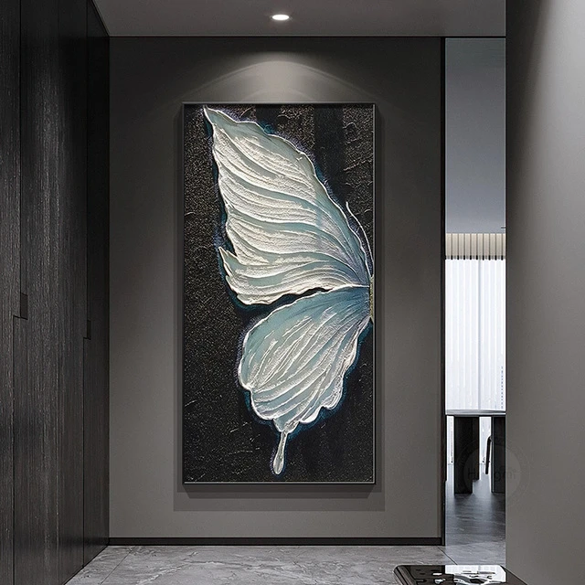 黑白蝴蝶玄关装饰画高级感抽象肌理画竖版轻奢风入户走廊过道挂画