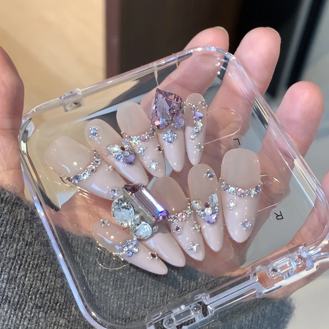 【Molin美甲】芋泥法式 2025新款纯手工施华洛华子穿戴甲中长款