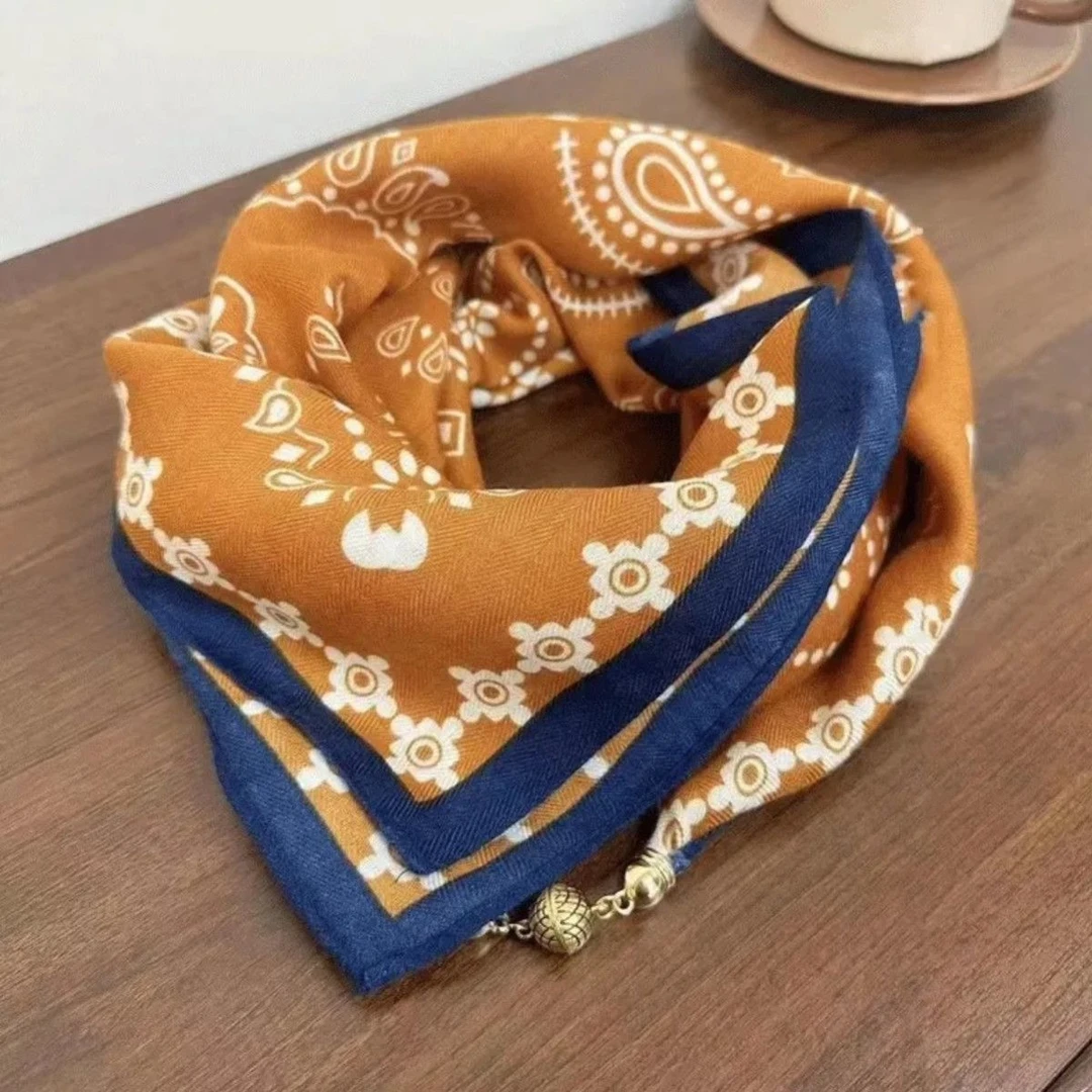 新款方巾65磁吸扣棉麻围巾丝巾气质百搭时尚洋气柔软暗扣围脖丝巾