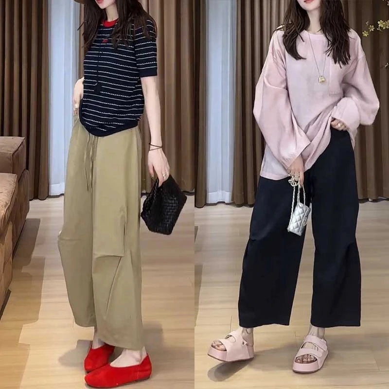 2025春款宽松显瘦休闲裤女小众设计定位捏着百搭散兵休闲裤九分裤