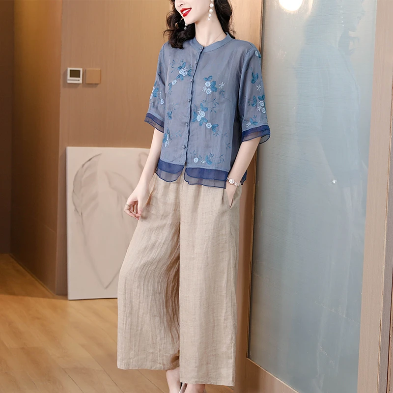 YX#【单/套装】上衣女七分袖蕾丝拼接小衫文艺复古新款两件DY9207