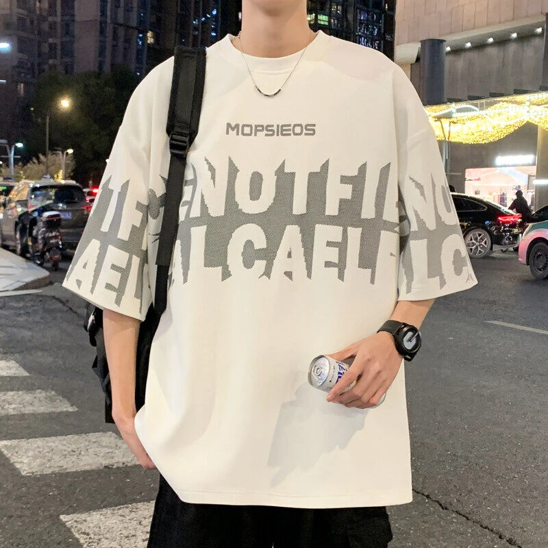 重磅夏季新款港风宽松大码棉质短袖男T恤高级感休闲透气半袖ins风