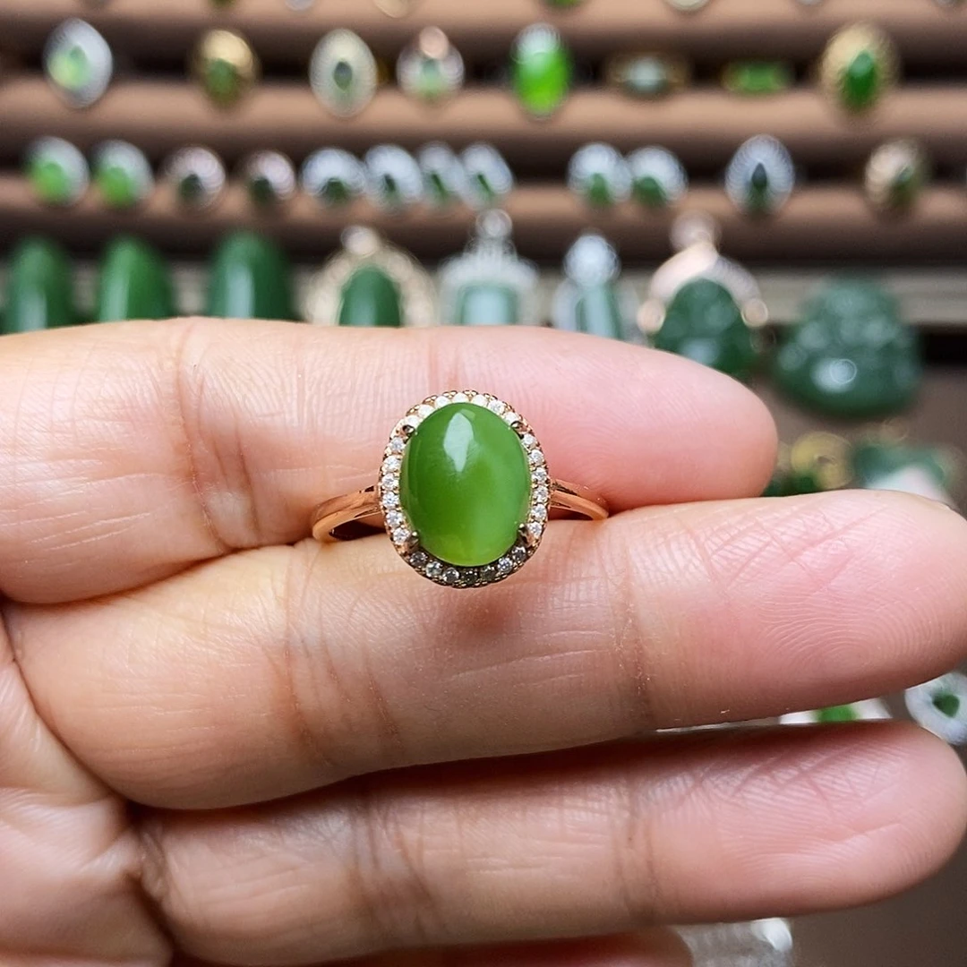 吊坠(不含链)银S925镶嵌和田玉（碧玉）