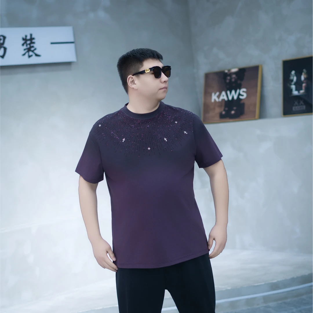 大码男装 夏季新款 重工烫钻星光璀璨 短袖71282