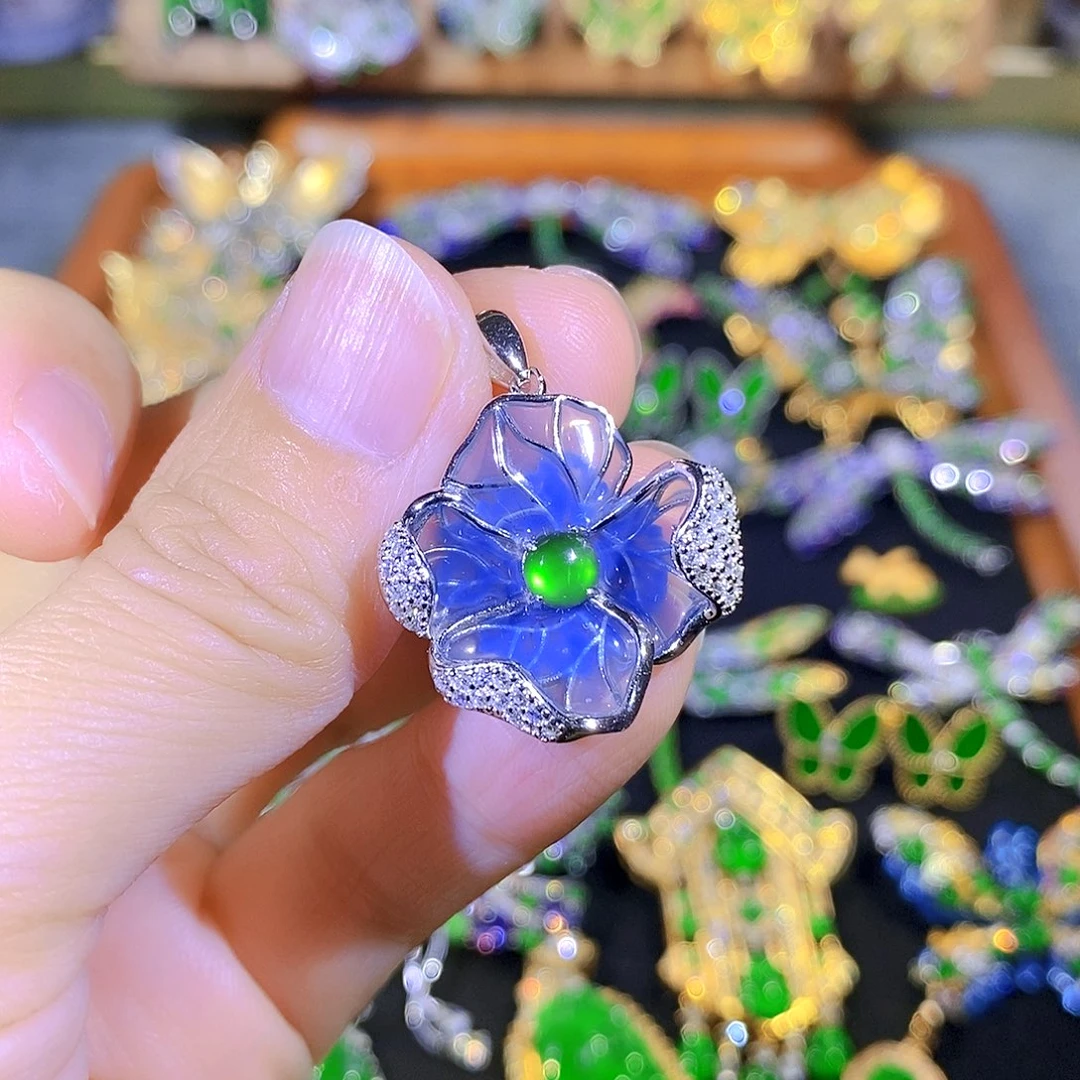 吊坠(不含链)银S925镶嵌翡翠