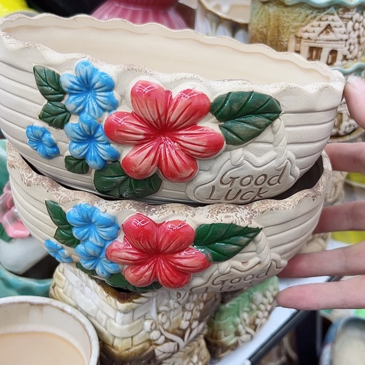 多肉绿植陶瓷花盆9.9包邮，有孔