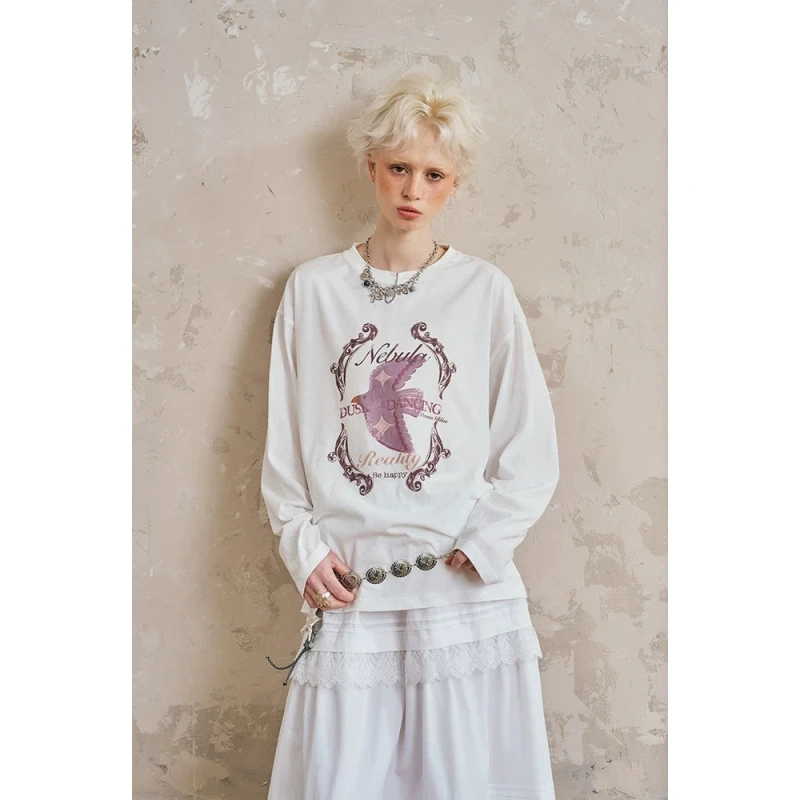 DIDDI MODA【直播专享】宽松舒适潮流“飞燕”印花长袖女春季k6780