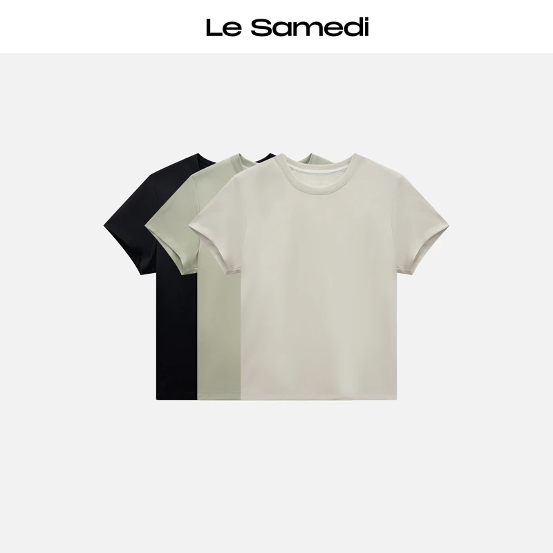 Le Samedi【零压修容】轻运动风 100支丝感匹马棉 立体修身Q弹T恤