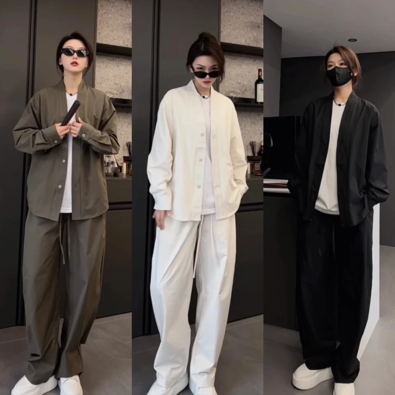 春夏薄款极简纯色高级感套装男士外套宽松休闲裤两件套