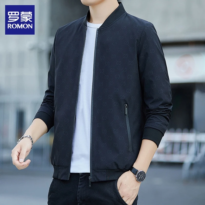 罗蒙痞帅男士夹克2025春秋新款潮流印花宽松休闲慵懒风外套男装