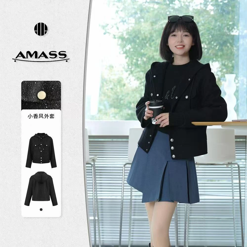 AMASS/阿玛施早春新款复古连帽百搭短款小香风外套上衣女 5400883