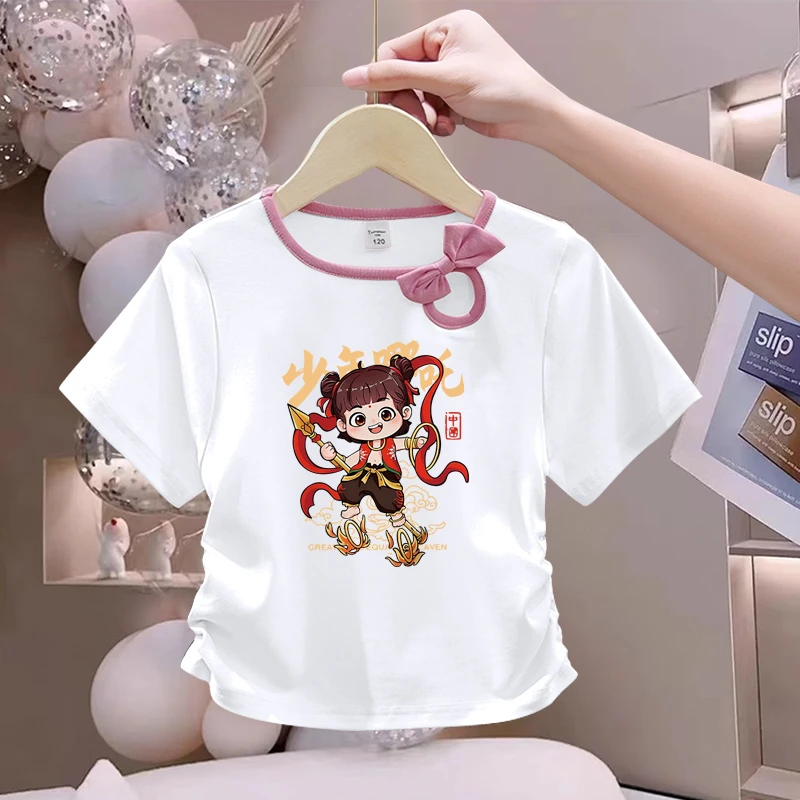 哪吒女童拼色短袖T恤夏装衣服新款大童女孩韩版百搭儿童爆款上衣