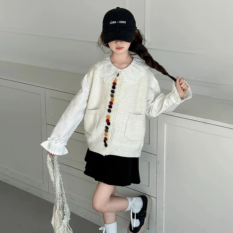 【亲子装】女童学院风春秋装2025新款女孩时髦春季针织开衫马甲