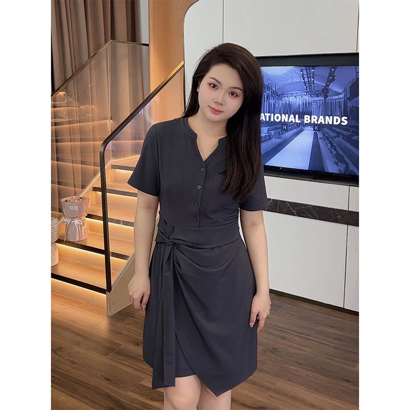 微胖定制【DM140】胖mm遮肚显瘦大码女装长袖短袖连衣裙