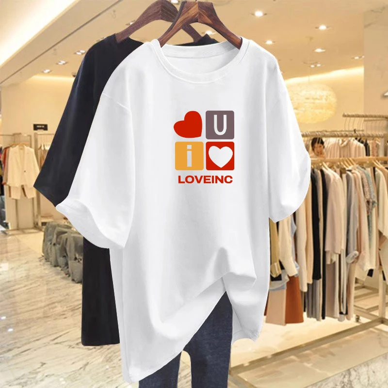 白色正肩短袖T恤女2026夏新款洋气减龄百搭显瘦纯棉印花体恤上衣