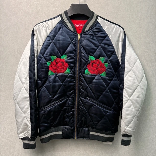 95新 Supreme 玫瑰刺绣夹克棉服 M码